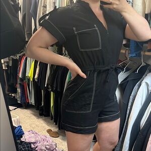 Zara Black Jumpsuit with White Stitching